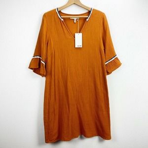 acoté Orange Gauzy Cotton V-neck Shift Dress NWT